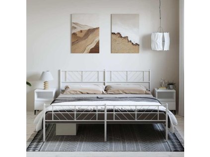 Kovový rám postele s hlavovým a nožním čelem bílý 193 x 203 cm 372252