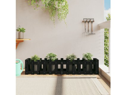 Vyvýšený záhon plotový design černý 150x30x30 cm masiv borovice 832489