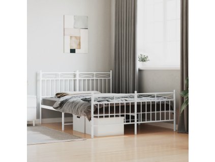 Kovový rám postele s hlavovým a nožním čelem bílý 140 x 190 cm 373758