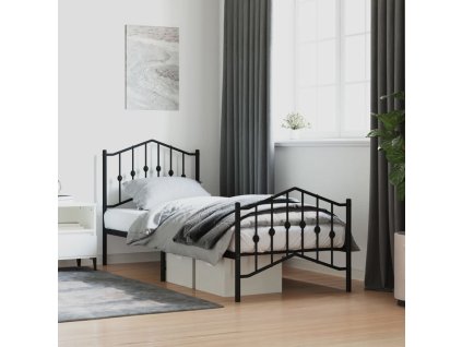 Kovový rám postele s hlavovým a nožním čelem černý 80 x 200 cm 373798