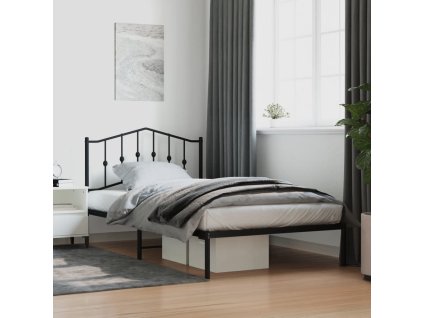 Kovový rám postele s čelem černý 107 x 203 cm 373785