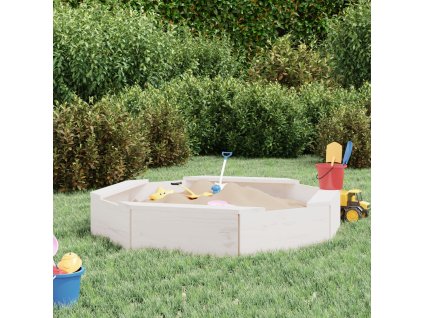 Pískoviště se sedáky bílé osmiúhelník masivní borové dřevo 825010