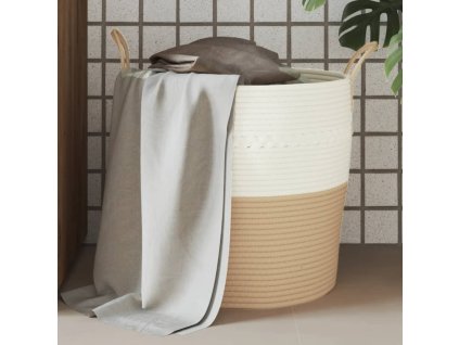 Úložný koš béžový a bílý Ø 43 x 38 cm bavlna 358487