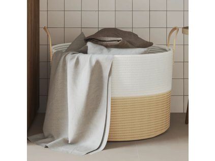 Úložný koš béžový a bílý Ø 51 x 33 cm bavlna 358491