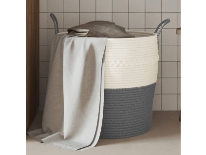 Úložný koš šedý a bílý Ø 43 x 38 cm bavlna 358485
