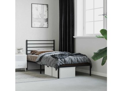 Kovový rám postele s čelem černý 75 x 190 cm 352309