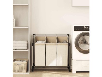 Koš na třídění prádla se 3 vaky krémový ocel 282427
