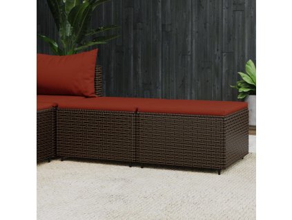 Zahradní podnožky s poduškami 2 ks hnědé polyratan 319821