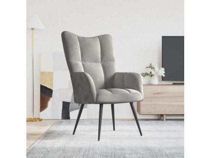 Relaxační křeslo světle šedé samet 328073