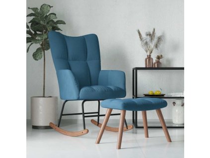 Houpací křeslo s stoličkou modré sametové 328160