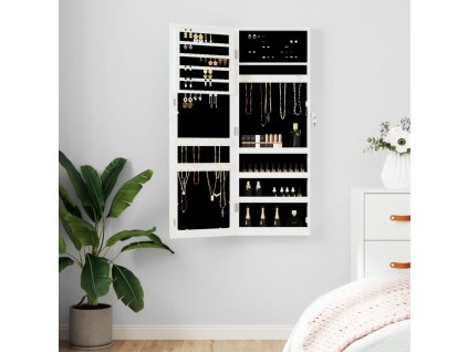 Zrcadlová šperkovnice nástěnná bílá 37,5 x 10 x 106 cm 353217