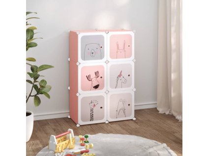 Dětská modulární skříň s 6 úložnými boxy růžová PP 340578