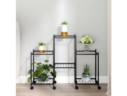 Stojan na květiny s kolečky 83 x 25 x 63,5 cm černý železo 343126