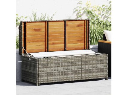 Zahradní lavice s úložným prostorem 120 cm polyratan šedá 46481