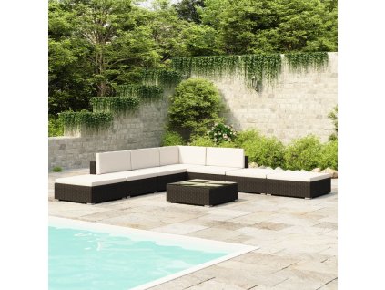 8dílná zahradní sedací souprava s poduškami polyratan černá 41259