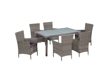 7dílný zahradní jídelní set s poduškami polyratan šedý 44071