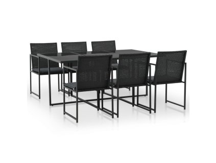 7dílný zahradní jídelní set s poduškami polyratan černý 44444