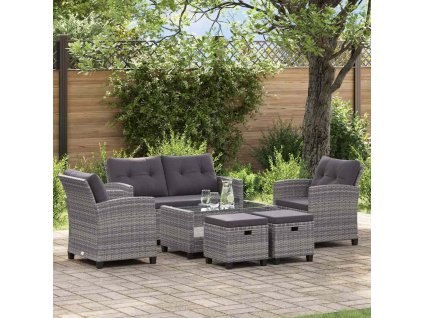 6dílná zahradní sedací souprava s poduškami PE ratan tmavě šedá 46150