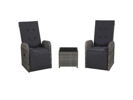 3dílný bistro set s poduškami polyratan šedý 47678
