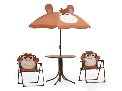 3dílný dětský zahradní bistro set se slunečníkem hnědý 48099