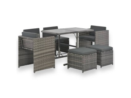 7dílný zahradní jídelní set s poduškami šedý polyratanový 44721