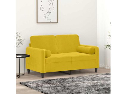 2místná pohovka s polštáři žlutá 120 cm samet 3200877