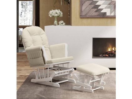 Křeslo glider se stoličkou krémově bílé textil 351663