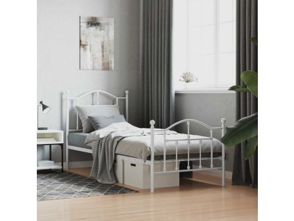 Kovový rám postele s hlavovým a nožním čelem bílý 90 x 200 cm 353499