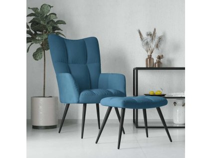 Relaxační křeslo se stoličkou modré samet 328094