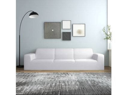 Strečový potah na čtyřmístnou pohovku bílý polyesterový žerzej 332951