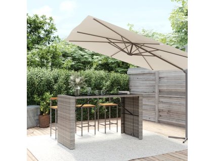 Barový stůl se skleněnou deskou šedý 185x80x110 cm polyratan 362601