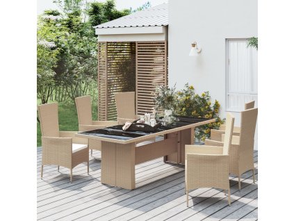 Zahradní stůl se skleněnou deskou béžový polyratan a sklo 319557
