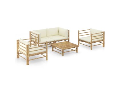 5dílná zahradní sedací souprava + krémově bílé podušky bambus 3058207
