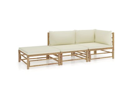 3dílná zahradní sedací souprava + krémově bílé podušky bambus 3058245