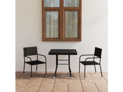 3dílný zahradní jídelní set polyratan černý 3059440