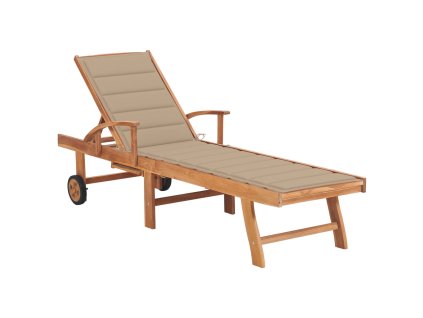 Zahradní lehátko s béžovou poduškou masivní teak 3063009