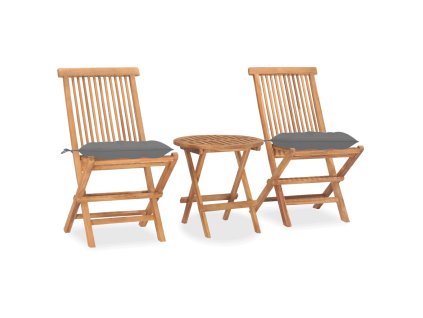 3dílný skládací zahradní jídelní set s poduškou masivní teak 3063187