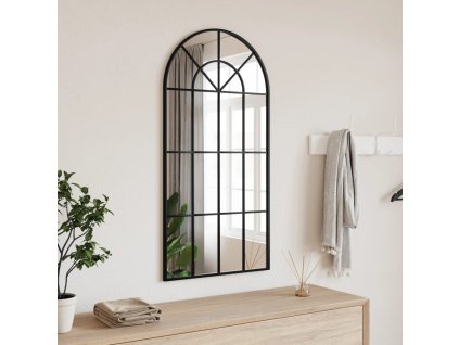Nástěnné zrcadlo černé 50 x 100 cm oblouk železo 358626