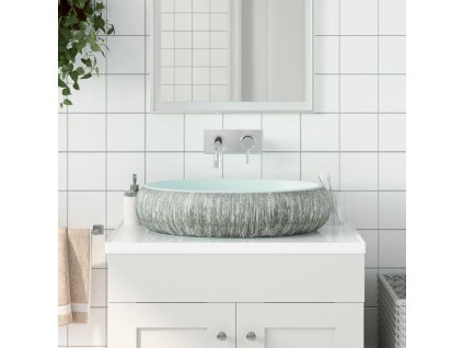 Umyvadlo na desku šedé a modré oválné 59 x 40 x 15 cm keramika 155093