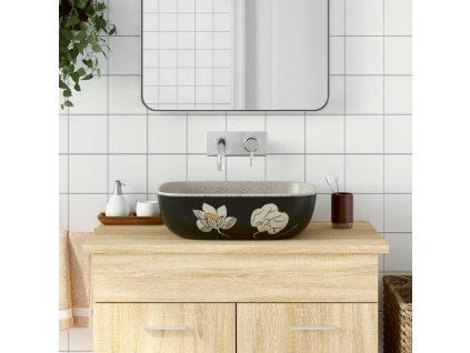 Umyvadlo na desku šedé a černé obdélník 48x37,5x13,5cm keramika 155098