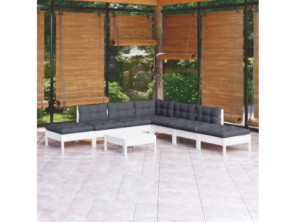 8dílná zahradní sedací souprava s poduškami bílá borovice 3096329