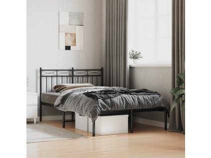Kovový rám postele s čelem černý 120 x 190 cm 373688