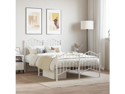 Kovový rám postele s hlavovým a nožním čelem bílý 120 x 200 cm 373854