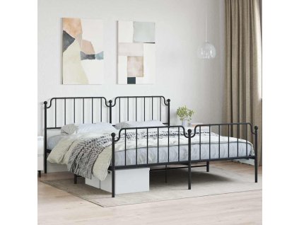 Kovový rám postele s hlavovým a nožním čelem černý 193 x 203 cm 373911