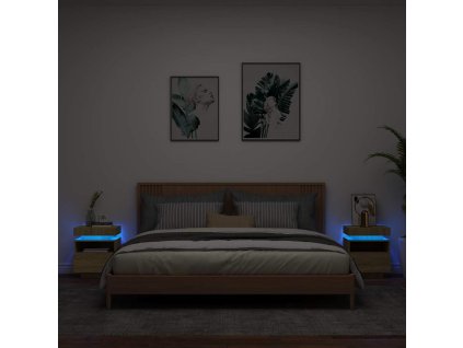 Noční stolky s LED osvětlením 2 ks dub sonoma 40 x 39 x 48,5 cm 836789