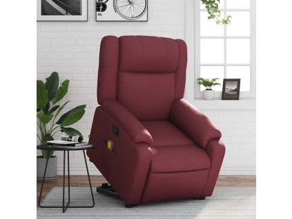 Zvedací masážní polohovací křeslo vínové umělá kůže 3205161