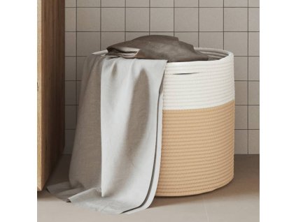 Úložný koš béžový a bílý Ø 40 x 35 cm bavlna 358467