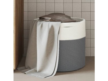 Úložný koš šedý a bílý Ø 40 x 35 cm bavlna 358465