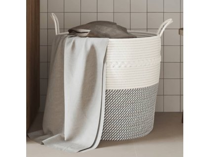 Úložný koš šedý a bílý Ø 43 x 38 cm bavlna 358486