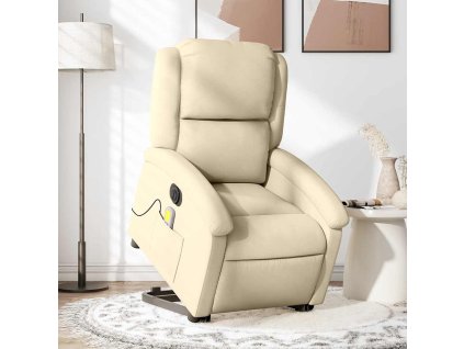 Elektrické zvedací masážní polohovací křeslo krémové textil 3204209